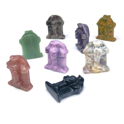 Halloween Foam Tombstone Skull Cross Decoration Natural Stone Crystal Gravestone Carving Reiki Healing Figurine Gemstone Gift