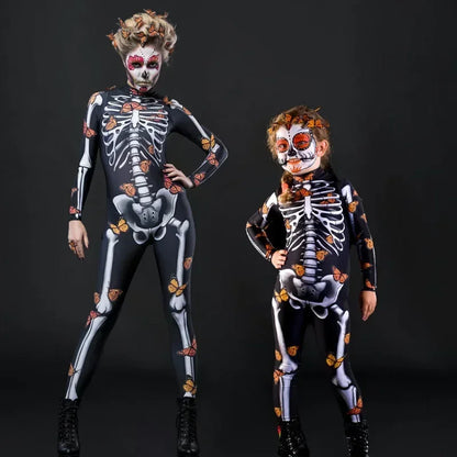 Women Halloween Skeleton Butterfly BodySuit Adult Kid Scary Costumes Cosplay Devil Jumpsuit Carnival Party Baby Girl Rompers