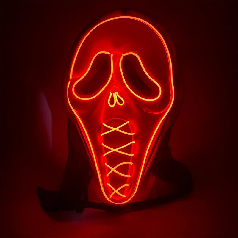2025 Halloween Horror Mask Luminous LED Light Party Mask Adult Full Face Headgear Night Mask Glowing in Happy Halloween