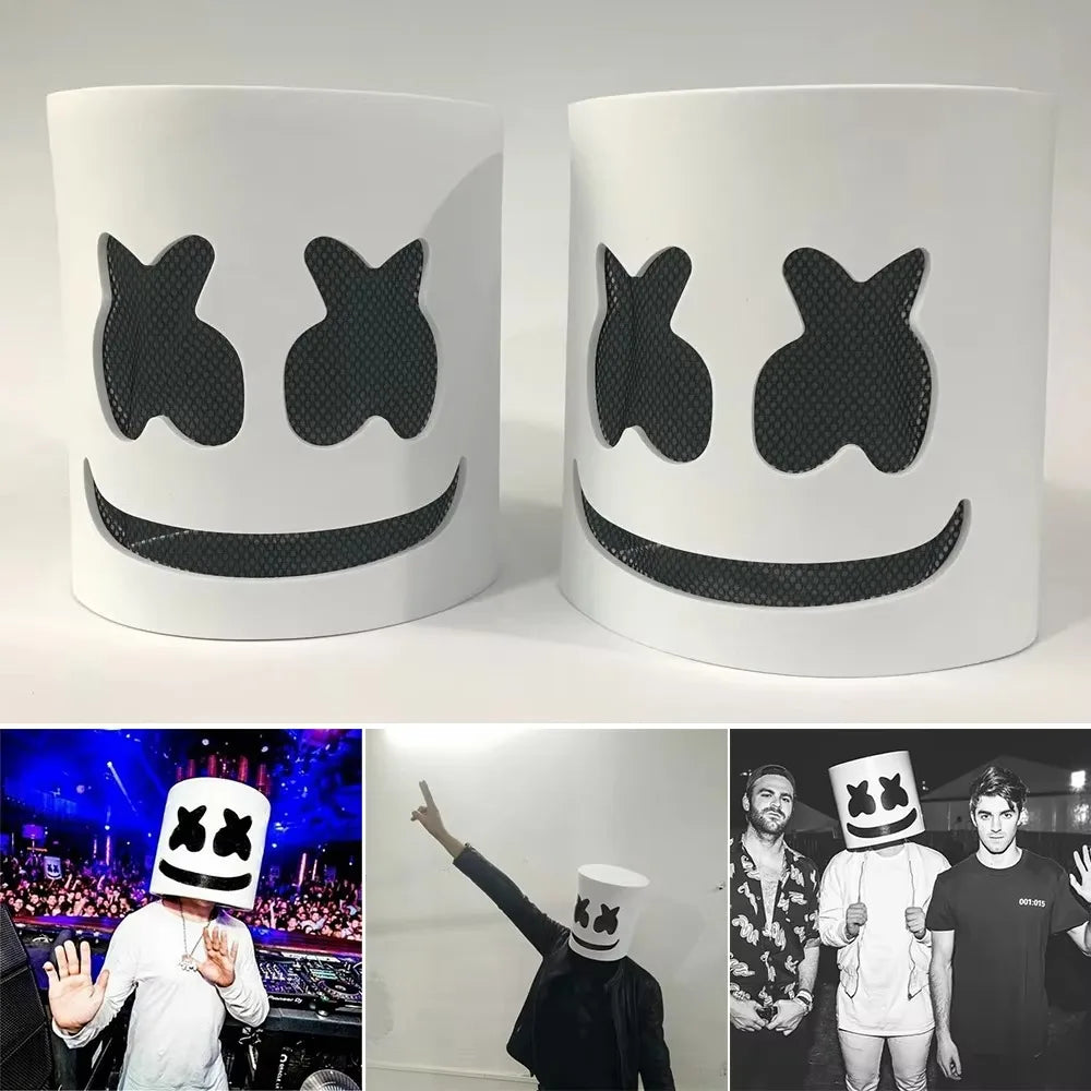Unique LED Halloween Luminous Head Cover Glowing Plastic DJ Marshmallow Mask Universal Neon Cosplay Headgear Night Club