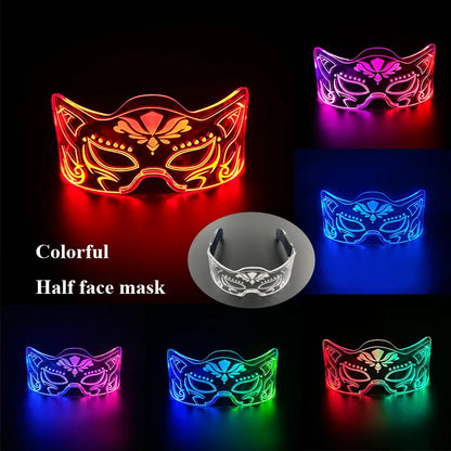 2025 Halloween Christmas Glow Supplies Party Half Face Mask Colorful Luminous LED Neon Light Mask Nightclub Bar Music Decor Prop