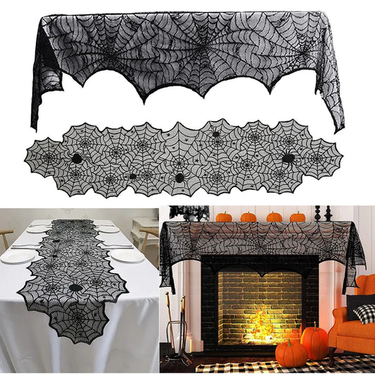 Halloween Tablecloth Table Cover Halloween Fireplace Decor Halloween Spider Web Tablecloth Halloween Party Decoration Supplies