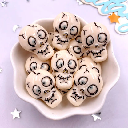 8Pcs Resin Cute Colorful 3D Ghosts Bat Cake Pumpkin Owl Skull Head Figurines Flatback Stone Decor DIY Halloween Scrapbook Crafts