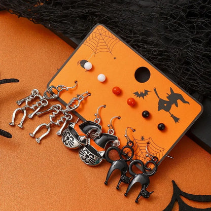 6pcs Women's Earrings Set Halloween Earrings for Women Fashion Creative Jewelry 2024 Bat Ghost Pumpkin Black Cat Stud Earrings