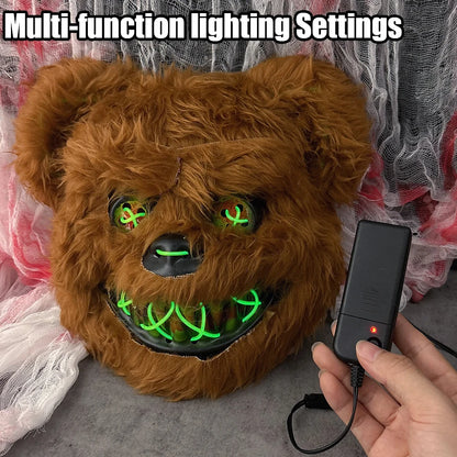 Halloween Plush Luminous Mask Terror Rabbit Bear LED Luminous Mask Plush Rabbit Halloween Party Cosplay Mask Party Photo Prop