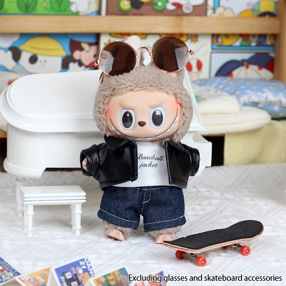17cm Mini Doll'S Clothes Outfit Accessories for Korea Kpop Exo Labubu Idol V1 V2 Leather Jacket Leather Skirt Clothing Gift