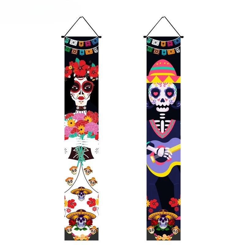 Halloween Hanging Door Curtain Skeleton Banner Happy Halloween Party Porch Sign for Home Party Decor Halloween Decorations 2025