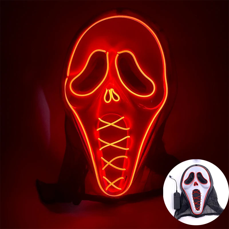 2025 Halloween Horror Mask Luminous LED Light Party Mask Adult Full Face Headgear Night Mask Glowing in Happy Halloween