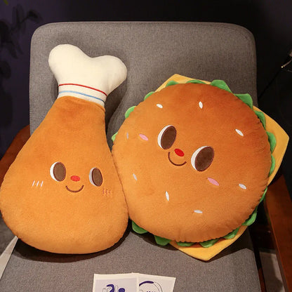 Fried Chicken Burger Plush Toy Super Soft Filled Plush Pillow Delicious Food Toys for Kids Christmas Halloween Holiday Gifts