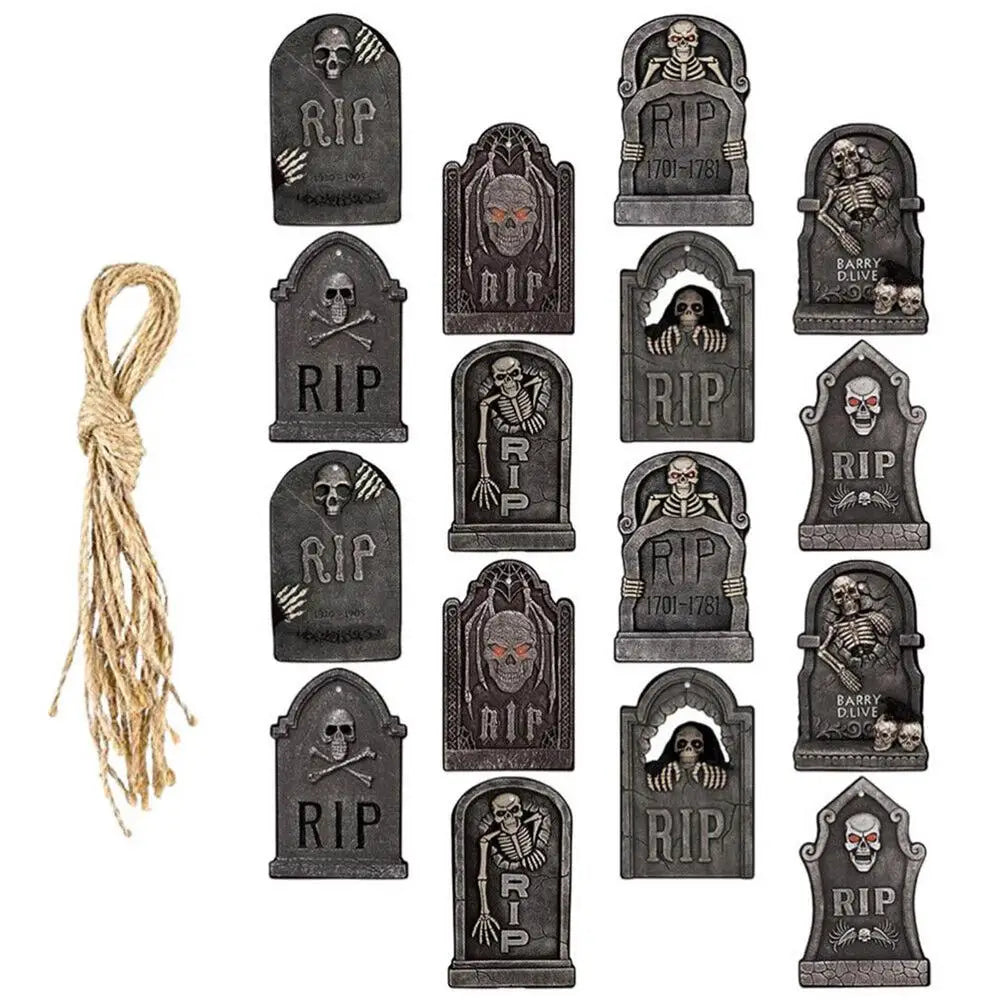Horror Halloween Signs Pendant Halloween Decorations Graveyard Tombstone Cemetery Signs Horror Atmosphere 16pcs Mini Tombstones