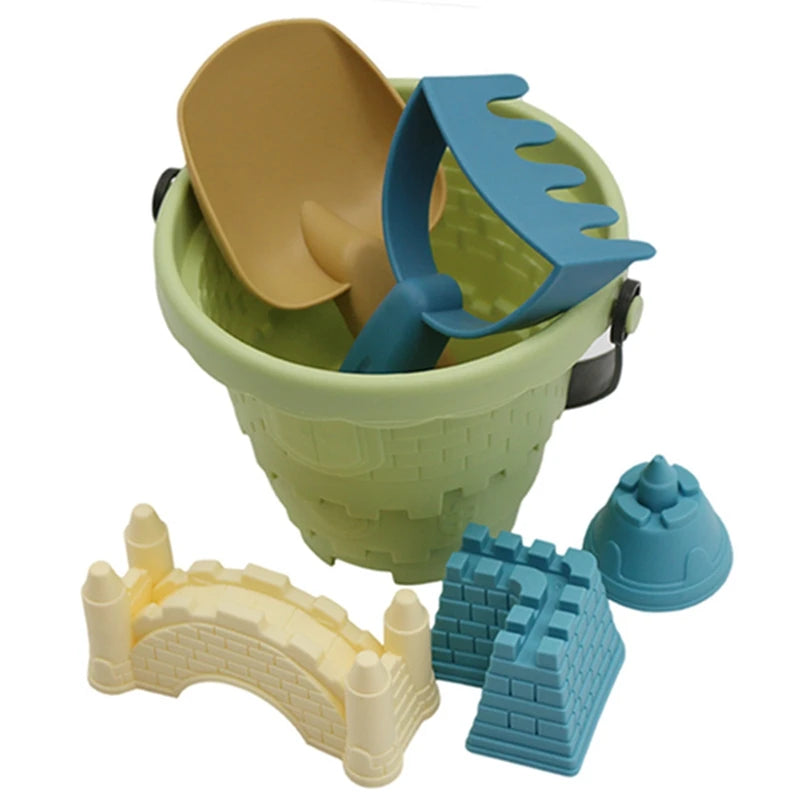6PCS Beach Toys Beach Castle Bucket Shovel Rake Mold Digging Sand Kit Parent-Children Interactive Summer Outdoor Toys for Kids
