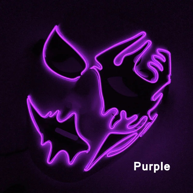 LED Hand-Painted Mask Halloween Carnival Masquerade Cosplay Horror Accessory Men's Mask Weird Face Mask Glowing Mascara Disfraz