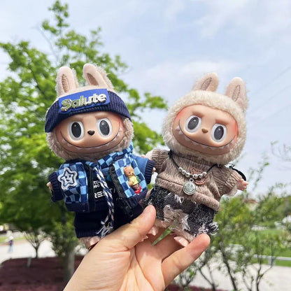 17cm Labubu Clothes Handsome Fashion Design Set I Idol Dolls Clothes Cute Hoodie Mini Plush Doll Sitting Party Outfit Clothing