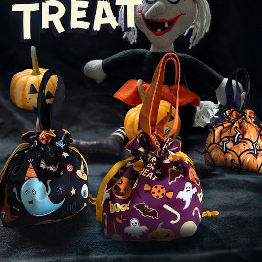VIKAMA 12-Piece Halloween Gift Bags - Halloween Hand-Held Candy Bags - Satin Drawstring Bags Suitable for Festivals