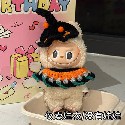 3.0 Labubu Clothes Halloween Knitted Pumpkin Bat Ghost Set for 15/17cm Doll Funny Necklace Accessories Christmas Halloween Gift