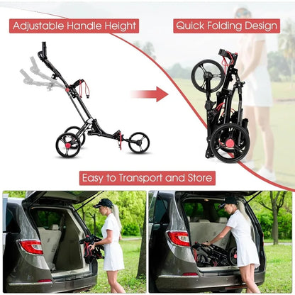 Tangkula Golf Push Pull Cart, Lightweight Aluminum Collapsible 3 Wheels Golf Push Cart, Golf Trolley With Elastic Strap