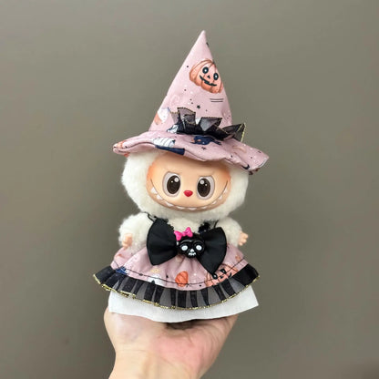 17cm Labubu Outfit Halloween Sets Carnival Party Cloak Pumpkin Costume Clothes for Labubu No Shoes