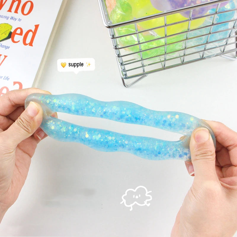 1 Pcs TPR Crystal Garland Transparent Donut Color Bracelet Squeeze Ball Decompression Vent Pinch Pull Kids Girl Toy Pendant Gift