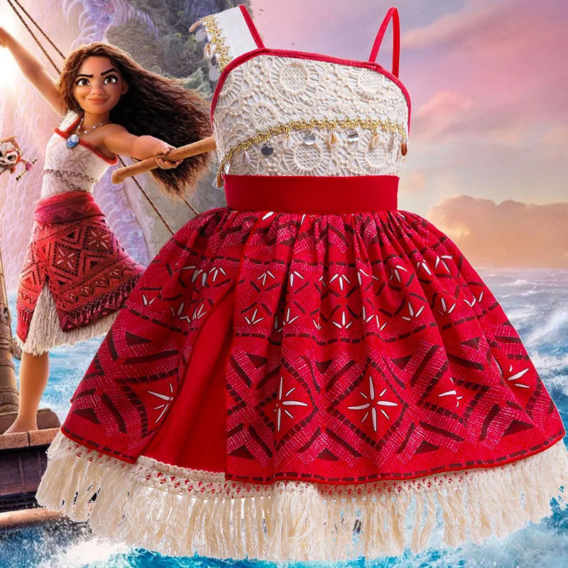 New Movies Moana Ocean Adventure Girls Role Play Costume Dress Bag Garlands Outfits Kid Halloween Party Printed Tassels Dress