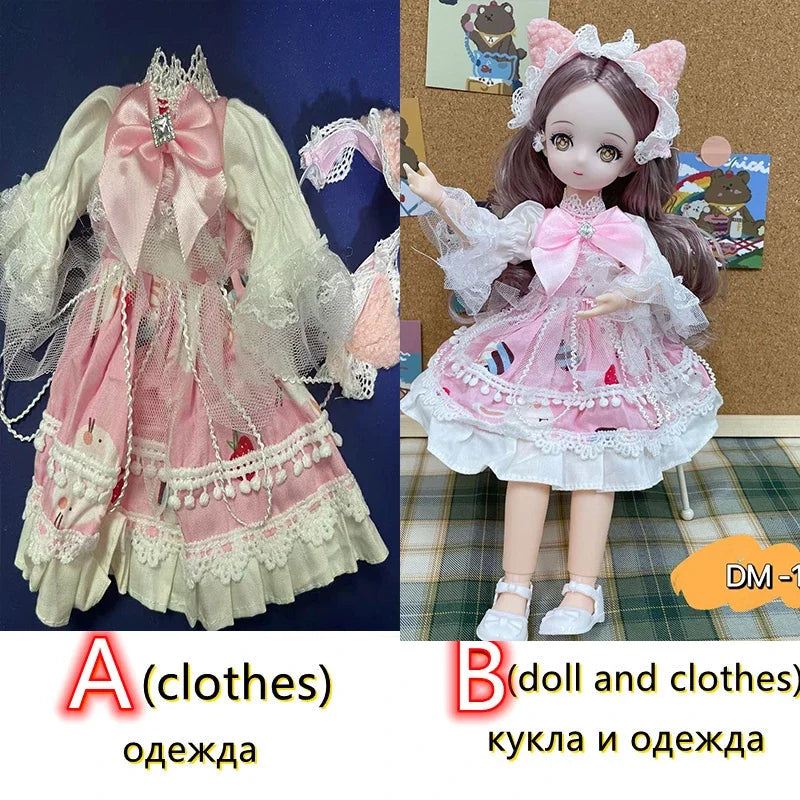Fashion 30cm BJD Doll Anime Face Two-Dimensional Princess Doll (B) or Dress Up Clothes (A) Accessories Kids Girls Doll Toy Gift