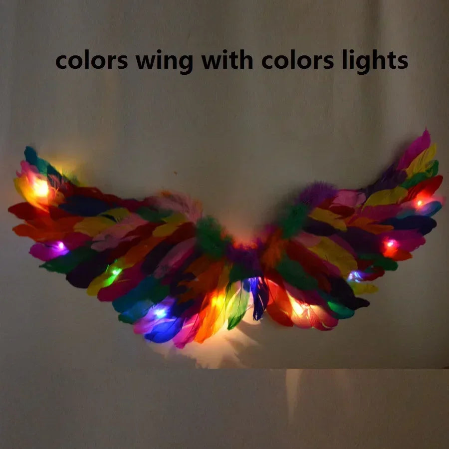 Women Girl LED Glow Light Up Angel Feather Wing Fairy Wings Props Birthday Wedding Party Christmas Halloween Costume Cosplay