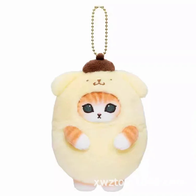 Kawaii Sanrio Plush Keychain Pendant Cartoon Mofusand Shark Cat Cross-Dressing Hello Kitty Kuromi Doll Stuff Backpack Decor Toys