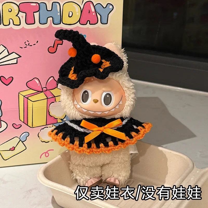 3.0 Labubu Clothes Halloween Knitted Pumpkin Bat Ghost Set for 15/17cm Doll Funny Necklace Accessories Christmas Halloween Gift