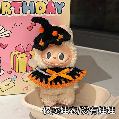 3.0 Labubu Clothes Halloween Knitted Pumpkin Bat Ghost Set for 15/17cm Doll Funny Necklace Accessories Christmas Halloween Gift