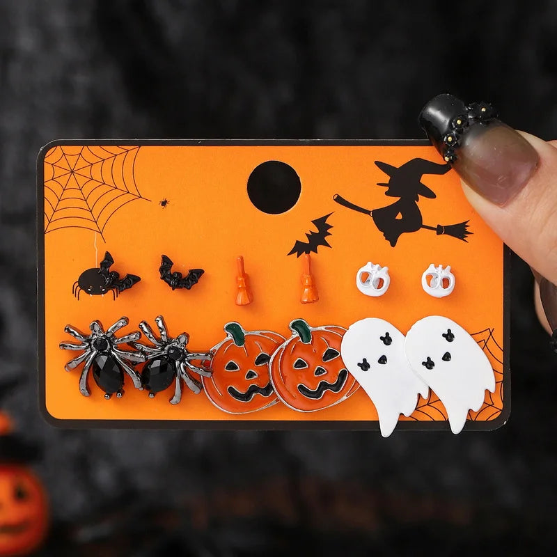 6pcs Women's Earrings Set Halloween Earrings for Women Fashion Creative Jewelry 2024 Bat Ghost Pumpkin Black Cat Stud Earrings