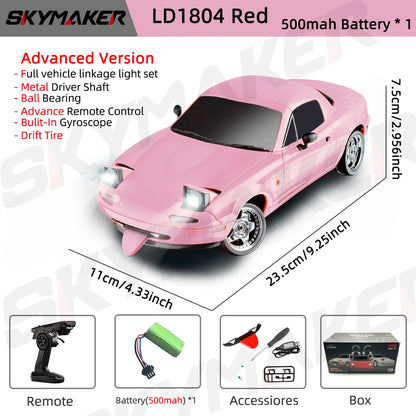 Skymaker LDRC LD1804 1/18 RC Drift Car MX5 2.4GHz RWD With ESP Gyroscope On-Road LED Lights Full Scale RC Cars Children Toy Gift