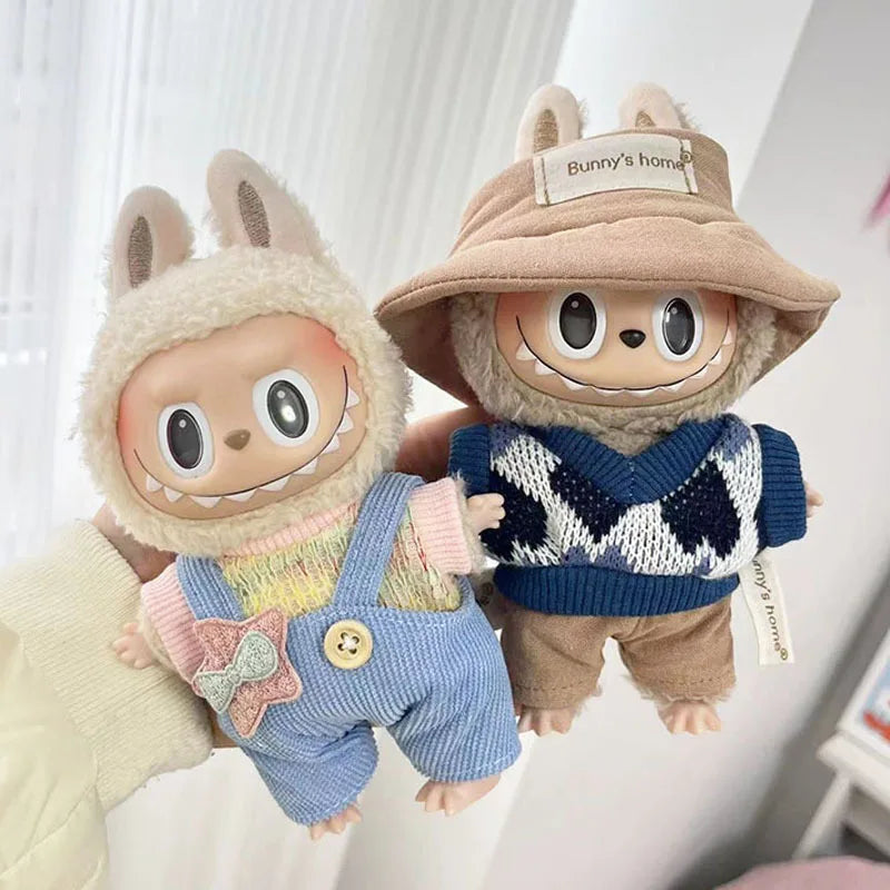 17cm Cute Mini Plush Doll'S Clothes Outfit Accessories for Korea Kpop Exo Labubu Idol Dolls Sweater Hoodie Clothing DIY Kid Gift