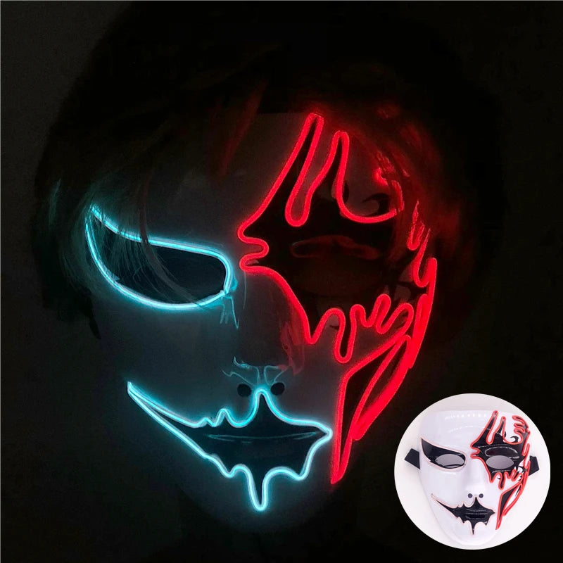 LED Hand-Painted Mask Halloween Carnival Masquerade Cosplay Horror Accessory Men's Mask Weird Face Mask Glowing Mascara Disfraz