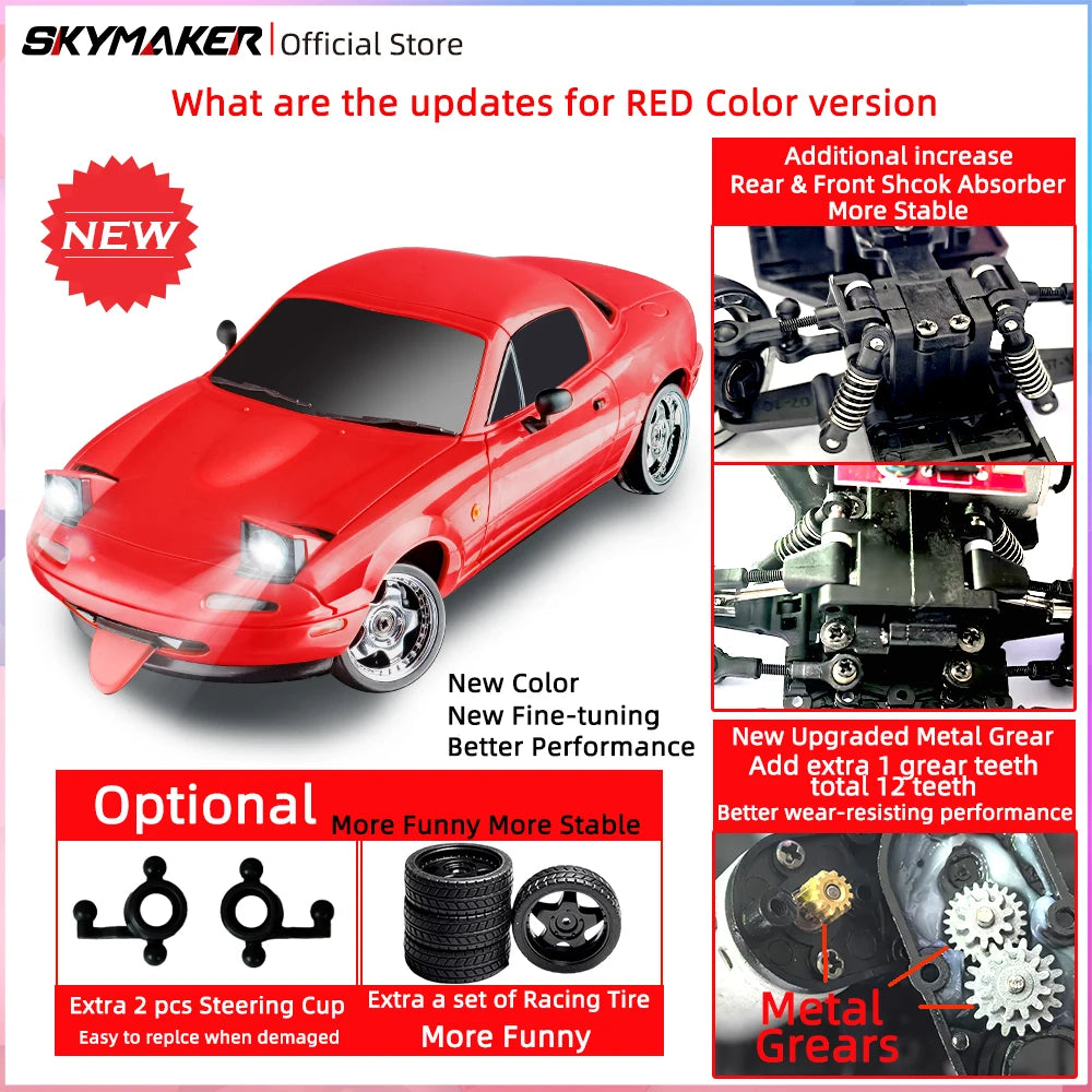Skymaker LDRC LD1804 1/18 RC Drift Car MX5 2.4GHz RWD With ESP Gyroscope On-Road LED Lights Full Scale RC Cars Children Toy Gift