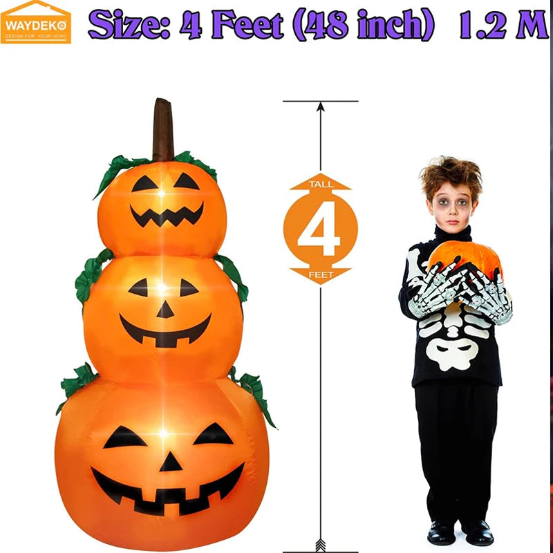 120cm LED Glow Lanterns Halloween Inflatable Pumpkin Model Decorate Inflating Orange Adornment Outdoor Garden Holiday Decoration