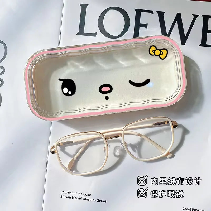 Hello Kitty Glasses Case Sanrio Storage Box Anime Kawaii Cartoon Transparent Wave Sunglasses Protective Case Gifts for Girls