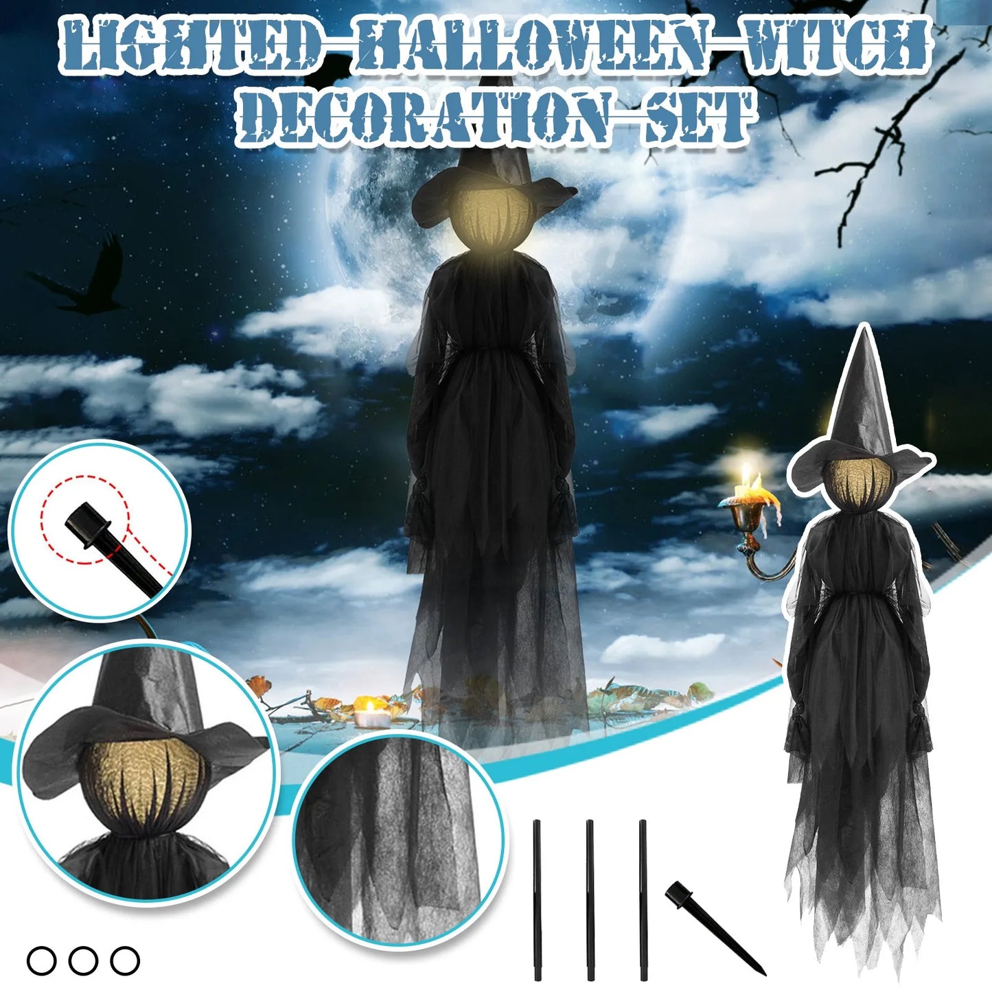 Halloween Voice Control Light Up Witch Holding Hands Witch Halloween Light Up Decoration Props Yard Haunted House Party Decor