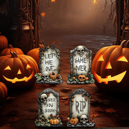 Set of 6 Spooky Halloween Tombstone Garden Stakes for Outdoor Graveyard Decorations in Yard Lawn Garden