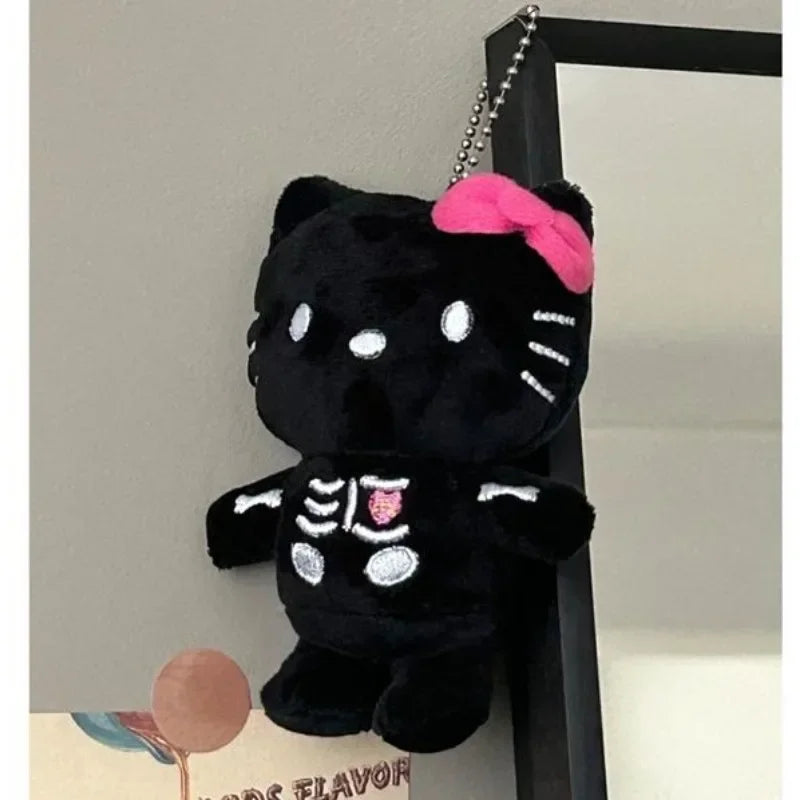 Kawaii Anime Plush Halloween Skull Hello Kitty Girl Bag Pendant Black KT Cat Plush Doll Key Chain Plush Keychain Holiday Gifts