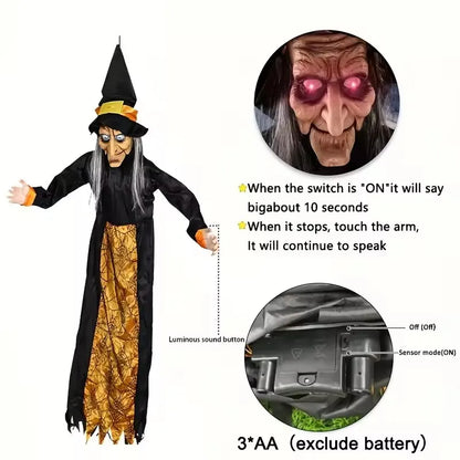 1Pc 2025 Halloween Decor Talking Witch Outdoor Spooky Animatronic Witch Decor Prop Red Eye Animated Witch Home Festival Decor