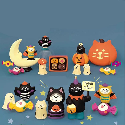 2024 Halloween Pumpkin Miniature Night Light Cat Scene Props Decoration Luminous Resin Small Ornament Trendy Play Creative Gift