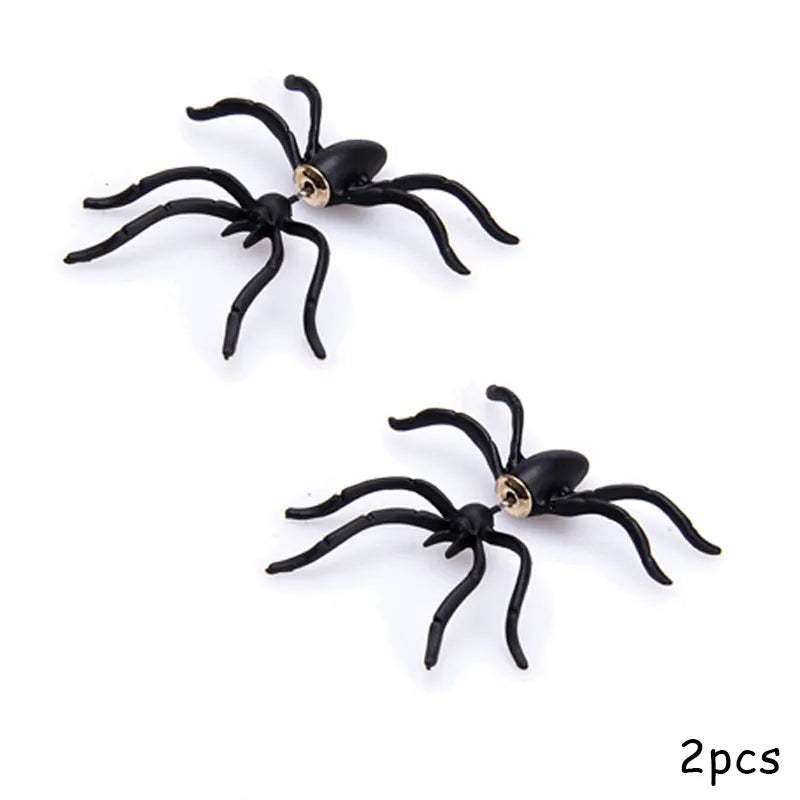 Halloween Funny Spider Stud Earrings Woman 3D Creepy Black Spider Ear Stud Earrings Halloween Costumes Party DIY Decoration