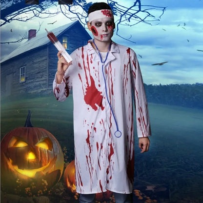 Women Sleeveless Dress Horror Bloody Nurse Skull Overalls Terror Cosplay Halloween Costumes Ghost Nurse Carnival Prop Clothes