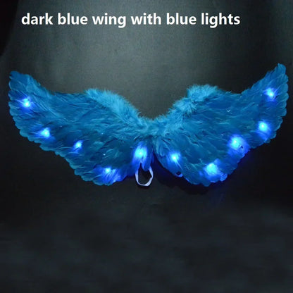 Women Girl LED Glow Light Up Angel Feather Wing Fairy Wings Props Birthday Wedding Party Christmas Halloween Costume Cosplay