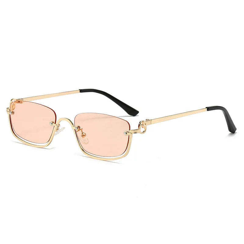 Fashion Small Square Women's Sunglasses Luxury Brand Metal Half Frame Sunglasses Woman Trend 2024 Vintage Black Pink Shades