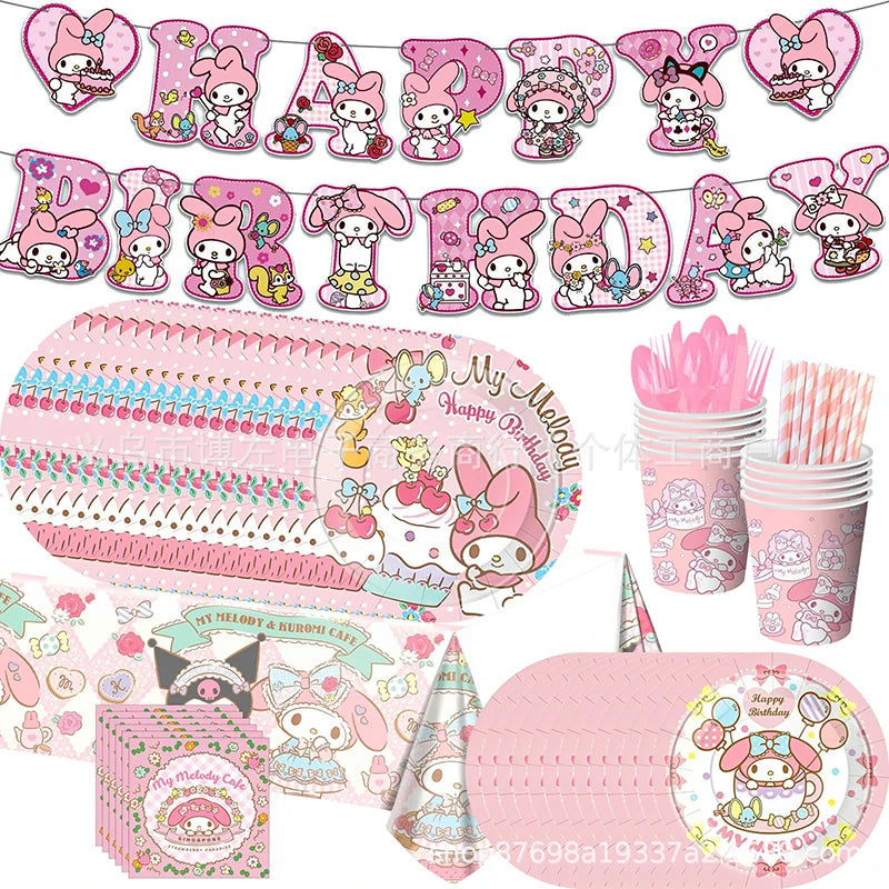 Sanrio Melody Theme Children'S Birthday Party Decoration Flag Streamer Disposable Meal Girl Dinner Party Set Plate Tablecloth