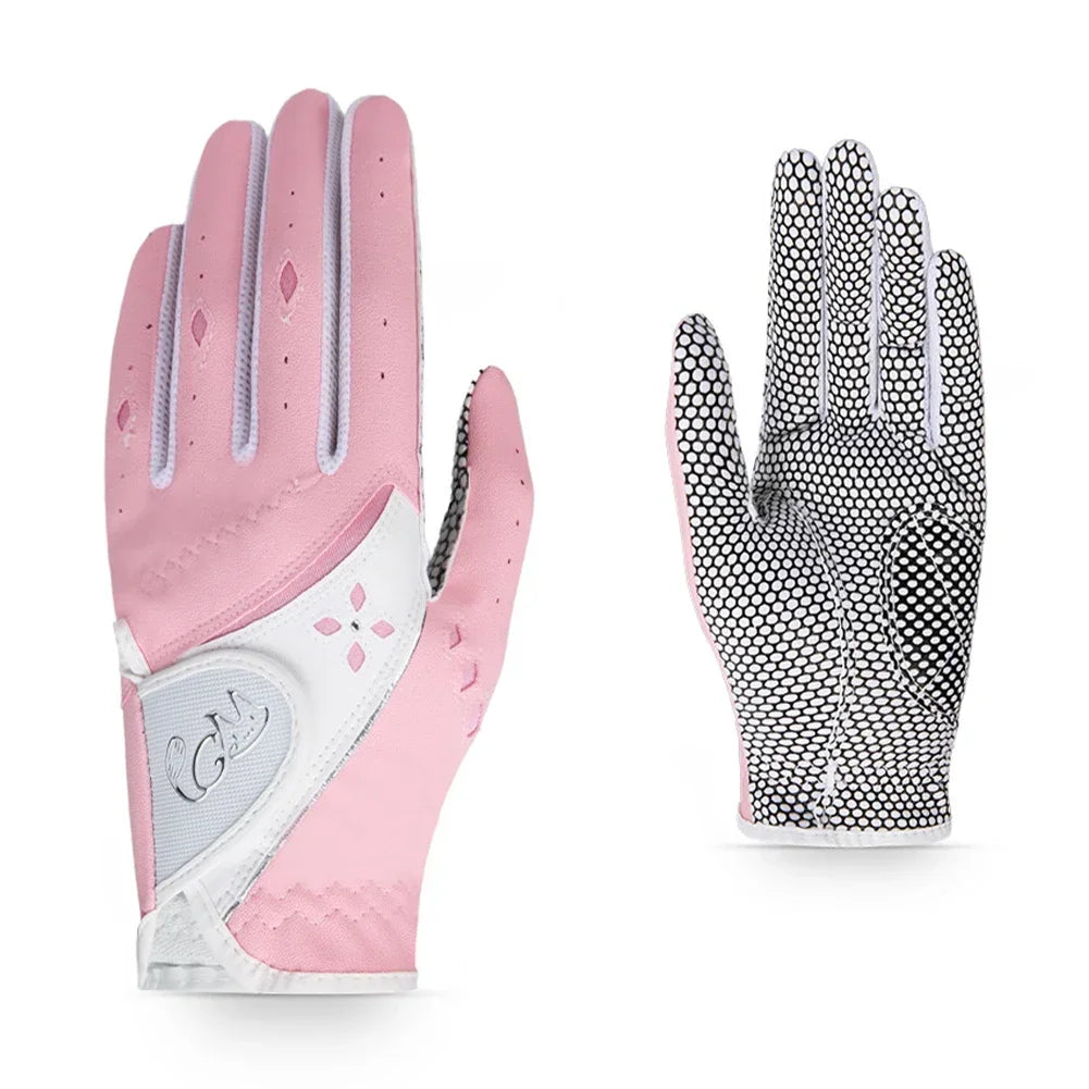 Golf Women's Gloves PU Leather Left and Right Hands 1 Pair of Anti Slip Particles With Breathable Outdoor Sports Gloves