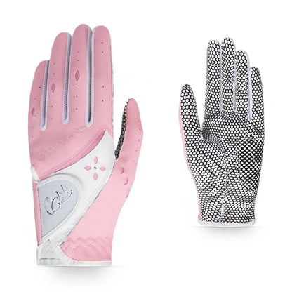 Golf Women's Gloves PU Leather Left and Right Hands 1 Pair of Anti Slip Particles With Breathable Outdoor Sports Gloves