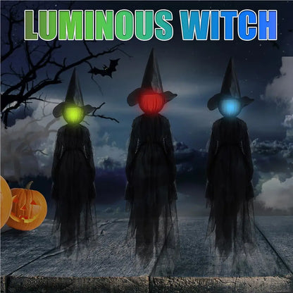 3pcs Scary Screaming Glowing Witch Halloween Yard Garden Sound Activated Sensor Light-Up Witches With Stakes Halloween Decora