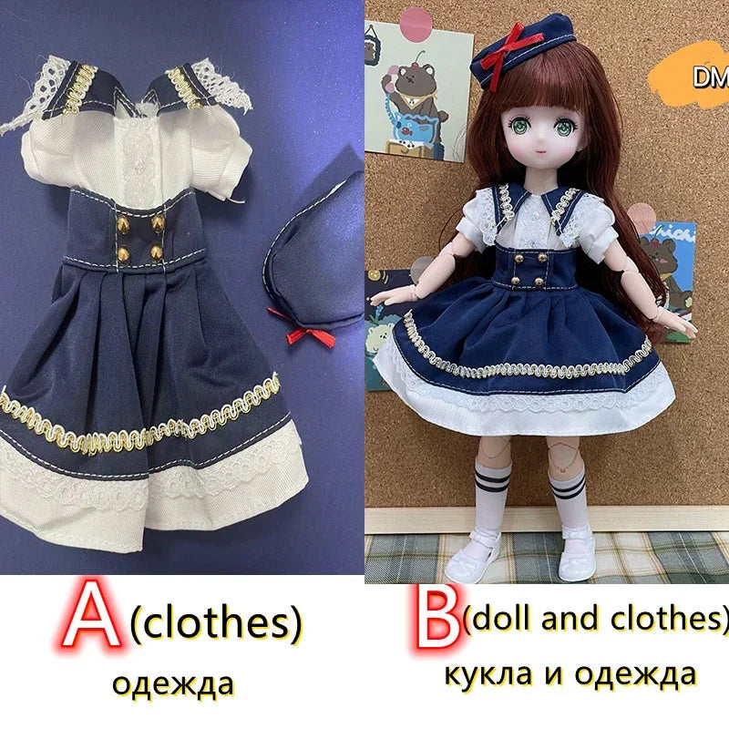 Fashion 30cm BJD Doll Anime Face Two-Dimensional Princess Doll (B) or Dress Up Clothes (A) Accessories Kids Girls Doll Toy Gift