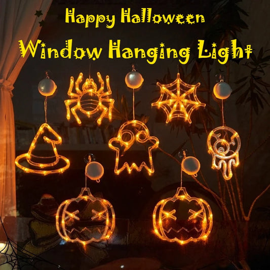 2025 Halloween LED Sucker Lamp Window Hanging Pumpkin Ghost Witch Hat Eye Ball Spider Decor for Home Party Scary Decorations